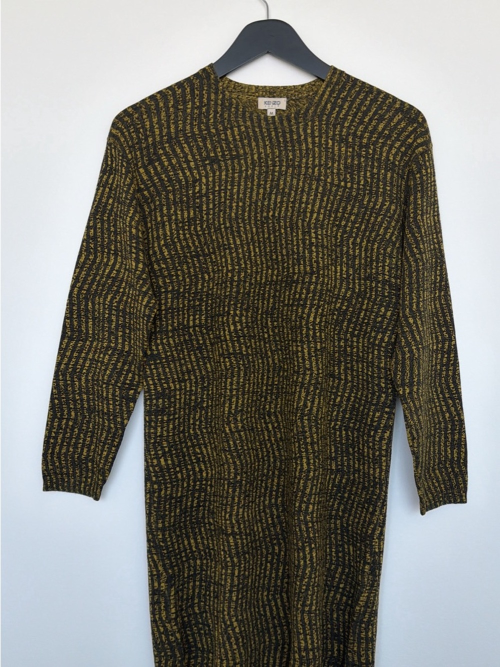 Kenzo Black and Olive Green Ribbed Crewneck Dress